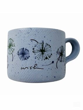 Anthropologie Wish 14oz Blue Coffee Mug Textured Dandelions Floral Stonewear